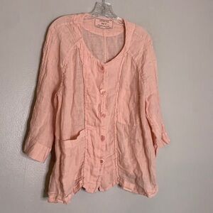 Grizas linen long sleeve button front blouse medium women’s with pocket